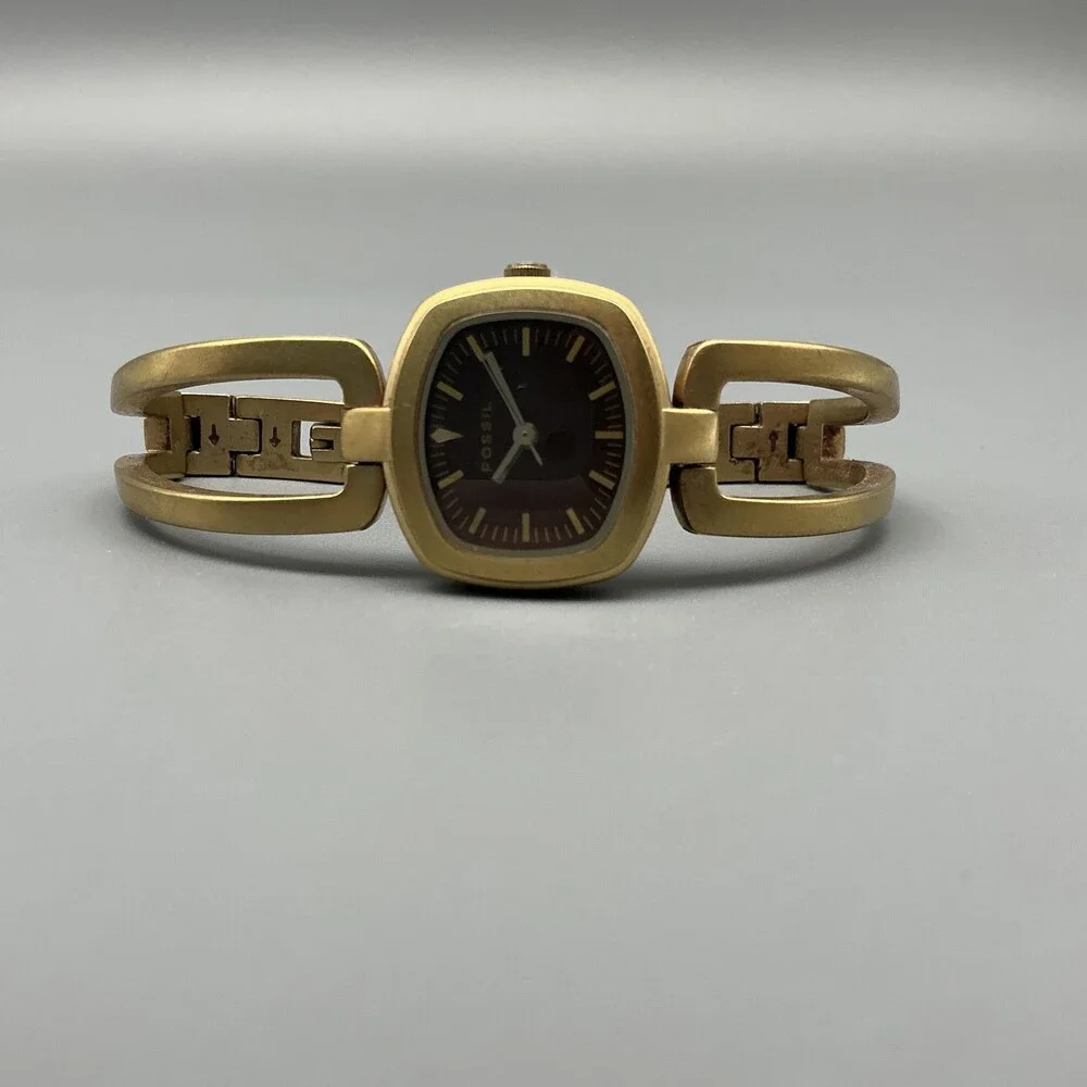 Fossil F2 Womens Watch 23mm Brown Dial Gold Tone ES-1257 New Battery 6.5